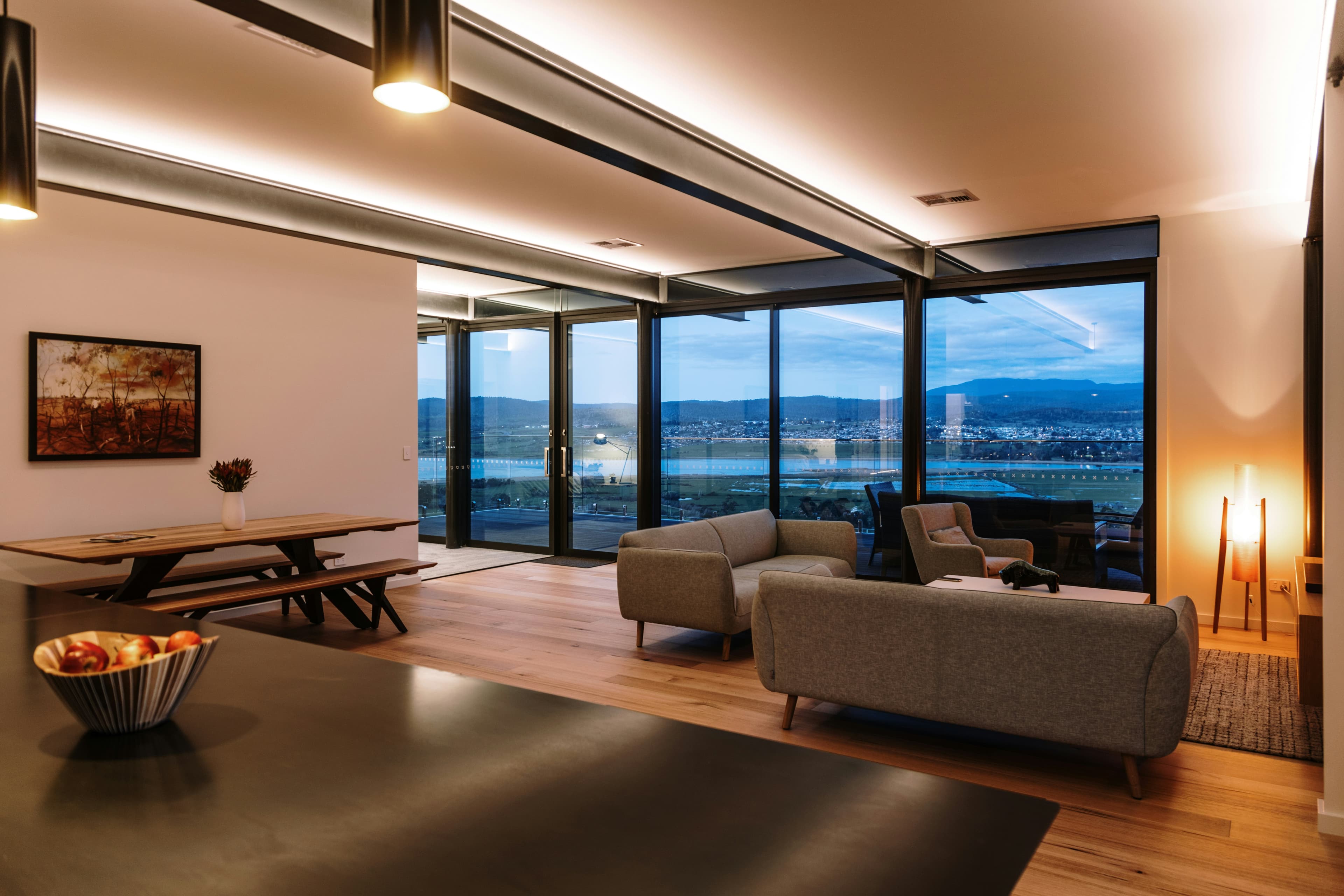 Living room with a long window