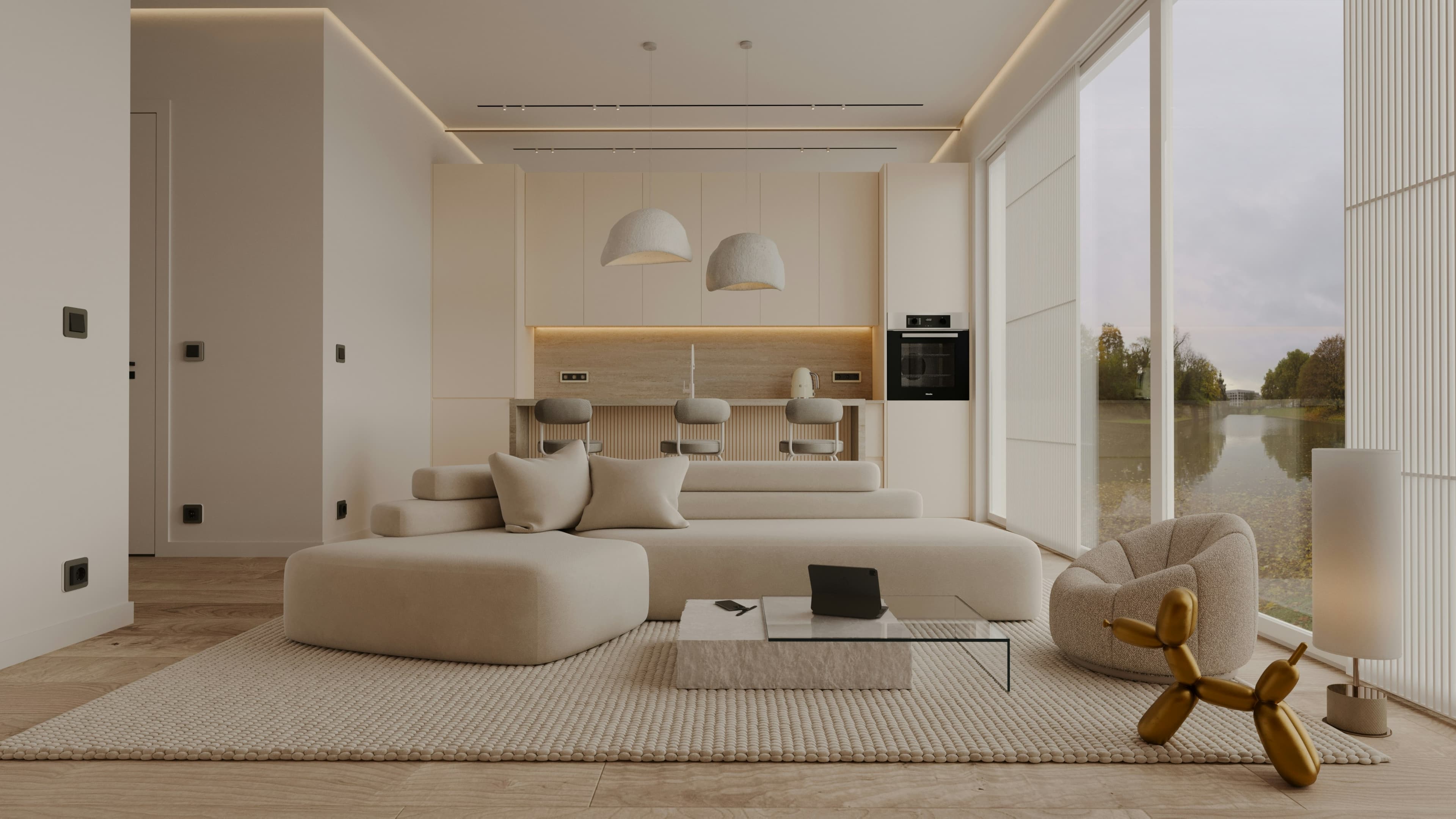 Bright living room with soft furnishings